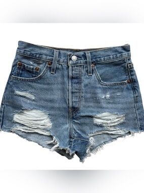 Levi's 501 High Rise Jean Shorts Button Fly Distressed Denim Women’s Size 25
